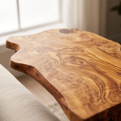 Luxury Live Edge Waterfall C-Table - Modern Slide Under Wood Sofa Side Table
