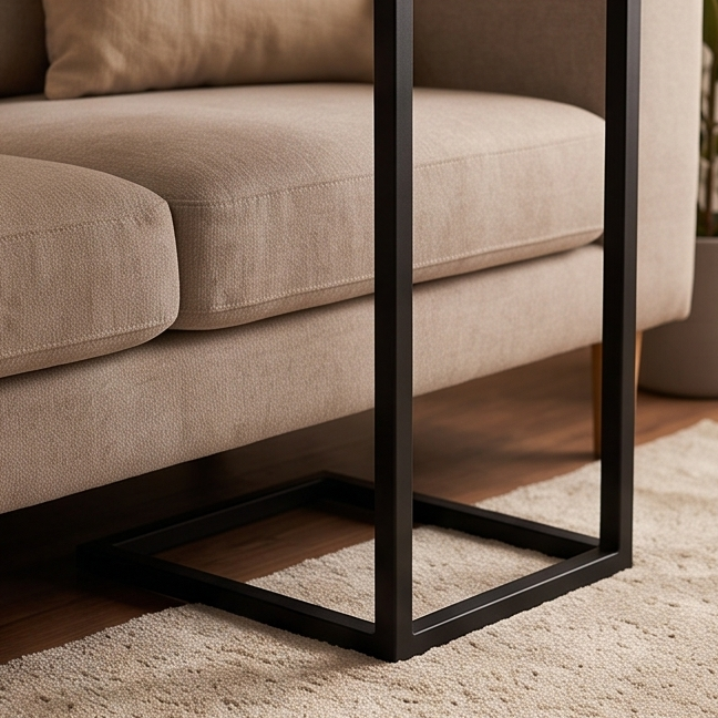 Luxury Olive Wood C-Shaped Side Table - Modern Slide Under Sofa Accent Table