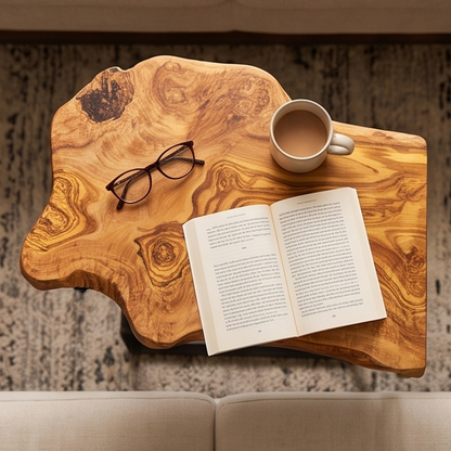 Luxury Live Edge Waterfall C-Table - Modern Slide Under Wood Sofa Side Table