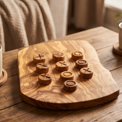 Jeu de morpion en bois pour enfants | Bois d'olivier | Forme régulière ou irrégulière