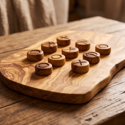 Jeu de morpion en bois pour enfants | Bois d'olivier | Forme régulière ou irrégulière