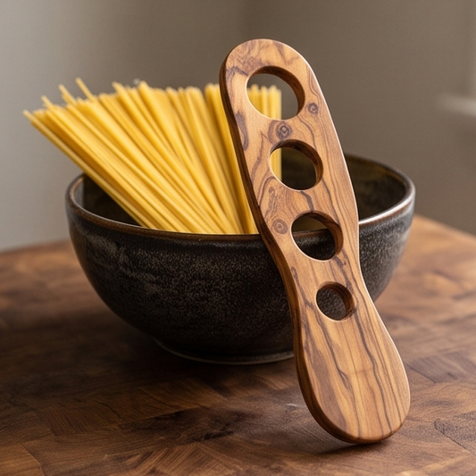 Handcrafted Olive Wood Spaghetti Measure - 4 Hole Pasta Portioning Gadget