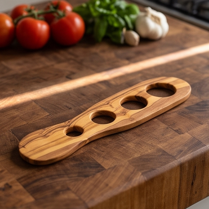 Mesure à Spaghetti en Bois d'Olivier Faite à la Main - Gadget de Portionnement de Pâtes à 4 Trous