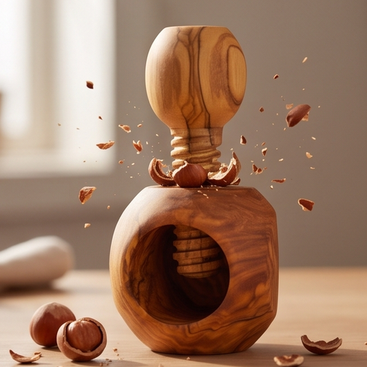 Olive Wood Mushroom Nutcracker | Wooden Screw Thread Manual Nut Breaker Tool