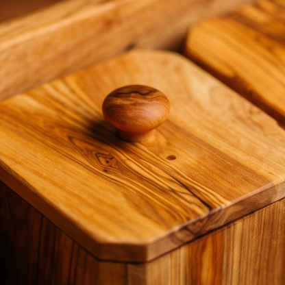 Olive Wood Spice Rack With 8 Containers And Spoons, Hand Crafted Eco Friendly Tea Coffee Sugar Boxes With Lids
