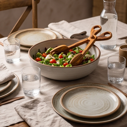 Pinces à salade en bois d'olivier | Ciseaux de service en bois Cuillère Fourchette Pinces alimentaires