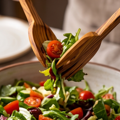 Pinces à salade en bois d'olivier | Ciseaux de service en bois Cuillère Fourchette Pinces alimentaires