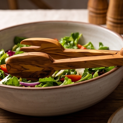 Pinces à salade en bois d'olivier | Ciseaux de service en bois Cuillère Fourchette Pinces alimentaires