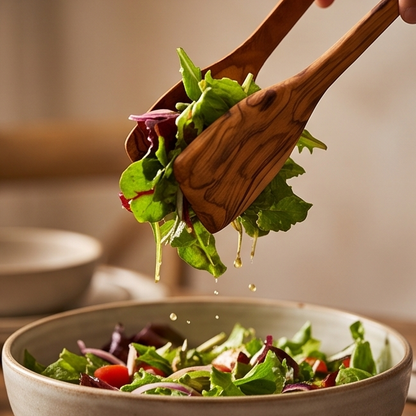Handcrafted Olive Wood Salad Tongs - Non-Scratch Wooden Food Serving Scissors