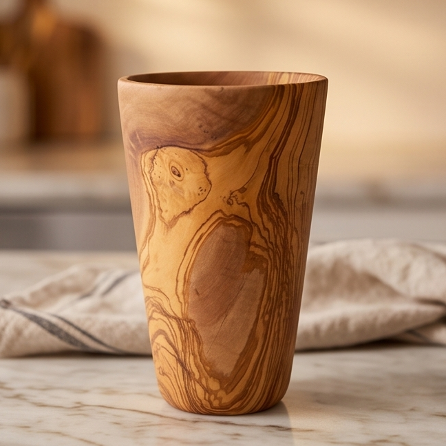 Support à ustensiles de luxe en bois d'olivier massif | Organiseur de rangement rustique pour plan de travail de cuisine