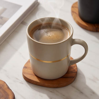 Ensemble de dessous de verre en bois d'olivier fait main - Dessous de verre rustiques à bord naturel avec support