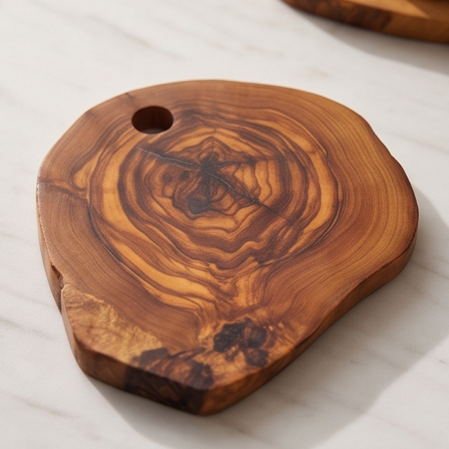 Ensemble de dessous de verre en bois d'olivier fait main - Dessous de verre rustiques à bord naturel avec support