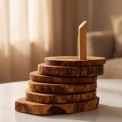 Ensemble de dessous de verre en bois d'olivier fait main - Dessous de verre rustiques à bord naturel avec support