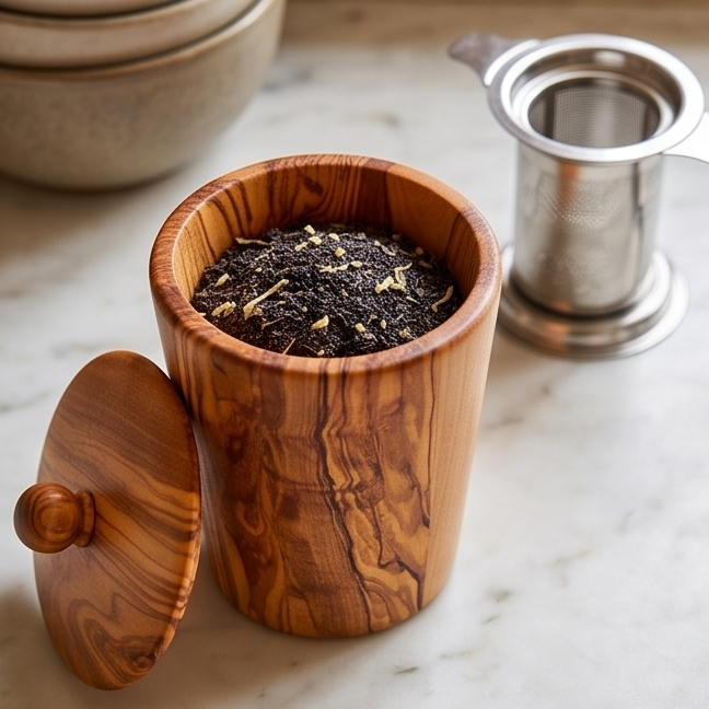 Ensemble de 3 boîtes de rangement en bois d'olivier avec support | Pots à épices de cuisine en bois