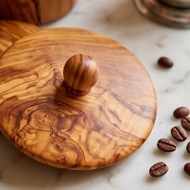 Ensemble de 3 boîtes de rangement en bois d'olivier avec support | Pots à épices de cuisine en bois