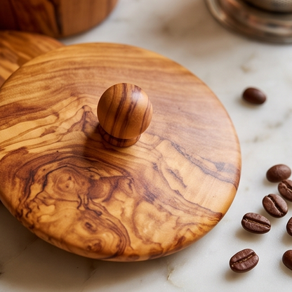 Ensemble de 3 boîtes de rangement en bois d'olivier avec support | Pots à épices de cuisine en bois