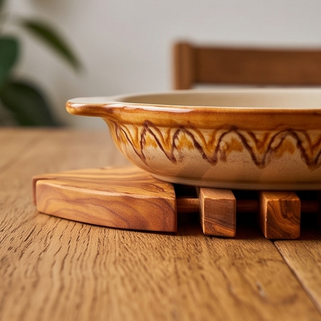 Dessous de plat artisanal en bois d'olivier en forme de poisson (26x19 cm) | Repose-plat