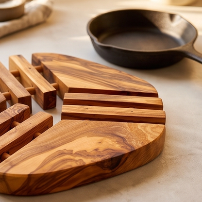 Dessous de plat en bois d'olivier fabriqué à la main (19 cm) | Tapis en bois résistant à la chaleur