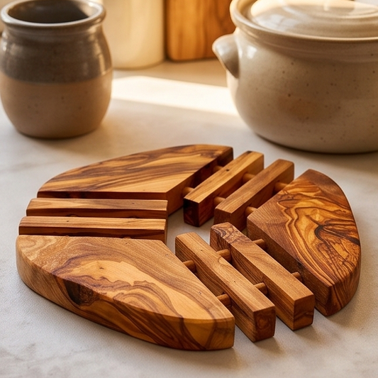 Handcrafted Olive Wood Trivet Hot Pad (19 cm) | Heat Resistant Wooden Mat