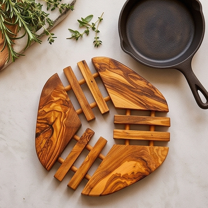 Dessous de plat en bois d'olivier fabriqué à la main (19 cm) | Tapis en bois résistant à la chaleur
