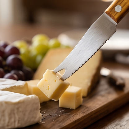 Couteau à fromage avec manche en bois premium et pointe à fourchette | Acier inoxydable