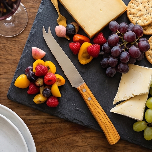 Premium Wooden Handle Cheese Knife with Forked Tip | Stainless Steel