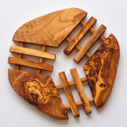Dessous de plat en bois d'olivier fabriqué à la main (19 cm) | Tapis en bois résistant à la chaleur