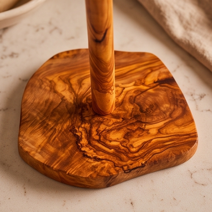 Porte-essuie-tout en bois d'olivier fait main (30 cm) | Dévidoir sur pied