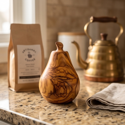 Sucrier et pot à épices artisanal en bois d'olivier en forme de poire (12 cm)