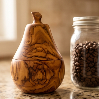 Sucrier et pot à épices artisanal en bois d'olivier en forme de poire (12 cm)