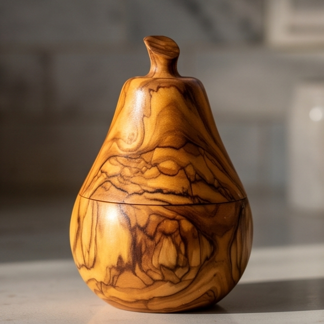 Sucrier et pot à épices artisanal en bois d'olivier en forme de poire (12 cm)