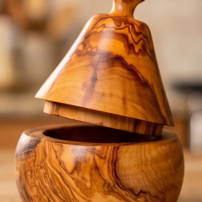 Sucrier et pot à épices artisanal en bois d'olivier en forme de poire (12 cm)