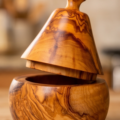 Sucrier et pot à épices artisanal en bois d'olivier en forme de poire (12 cm)