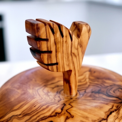 Sucrier et pot de conservation artisanal en bois d'olivier en forme de pomme (12 cm)
