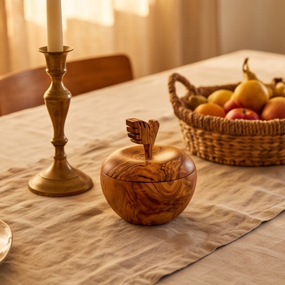 Sucrier et pot de conservation artisanal en bois d'olivier en forme de pomme (12 cm)