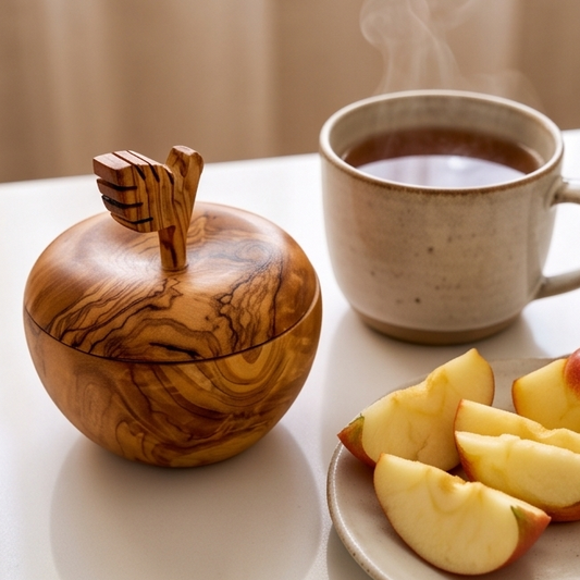 Handcrafted Apple Shaped Olive Wood Sugar Bowl & Storage Jar (12 cm)