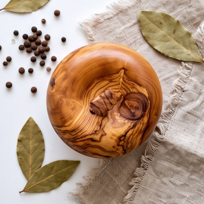 Sucrier et pot de conservation artisanal en bois d'olivier en forme de pomme (12 cm)