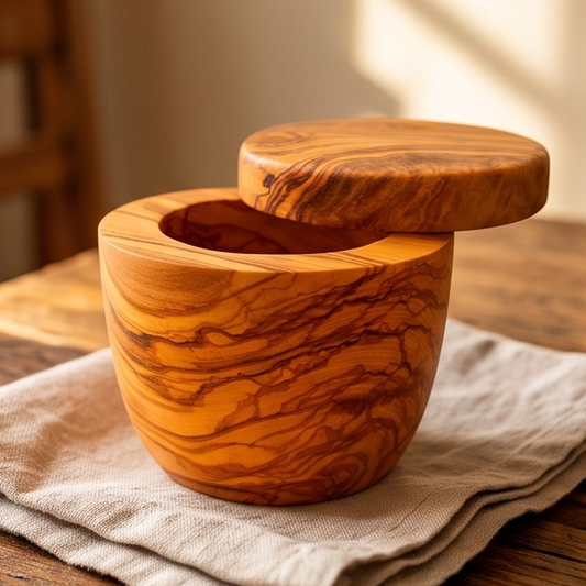 Handcrafted Olive Wood Sugar Jar with Swivel Lid | Salt Cellar (10x8 cm)
