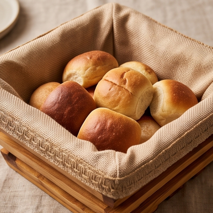Panier à pain artisanal en bois d'olivier avec doublure en tissu amovible | Plateau rustique