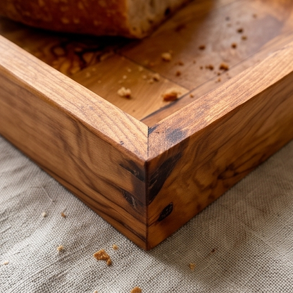 Planche à découper à pain artisanale en bois d'olivier avec ramasse-miettes | 32x20 cm
