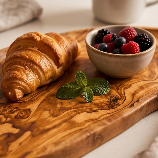 Handcrafted Irregular Olive Wood Serving Tray with Handles | Live Edge Platter