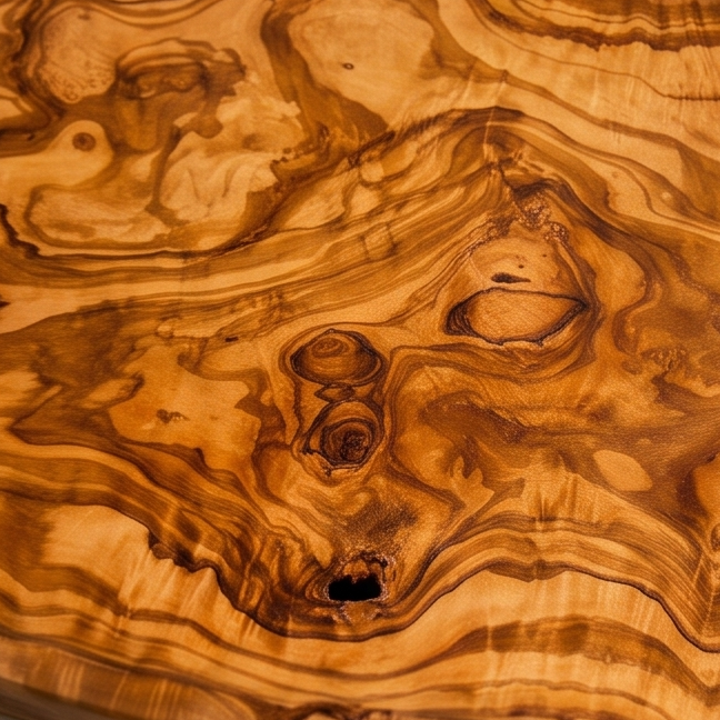 Plateau de service artisanal irrégulier en bois d'olivier avec poignées | Plat à bord brut