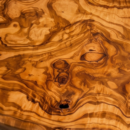 Plateau de service artisanal irrégulier en bois d'olivier avec poignées | Plat à bord brut