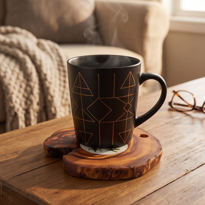 Ensemble de dessous de verre artisanaux en bois d'olivier - Dessous de verre rustiques avec incrustation en céramique