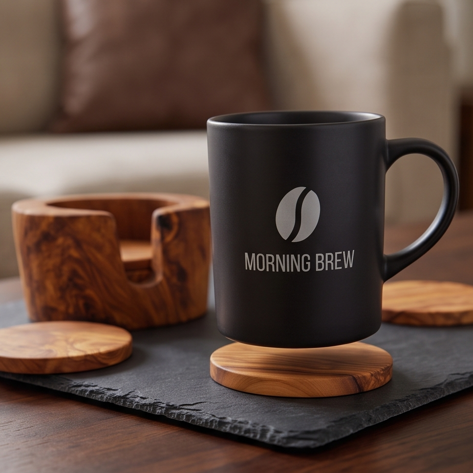 Ensemble de dessous de verre en bois d'olivier avec support | Sous-verres rustiques pour table basse