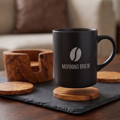 Ensemble de dessous de verre en bois d'olivier avec support | Sous-verres rustiques pour table basse