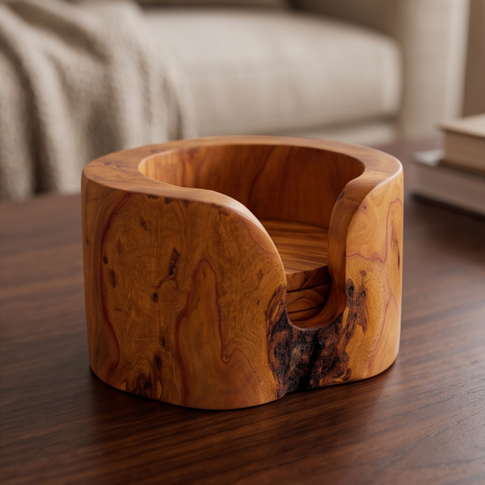 Ensemble de dessous de verre en bois d'olivier avec support | Sous-verres rustiques pour table basse