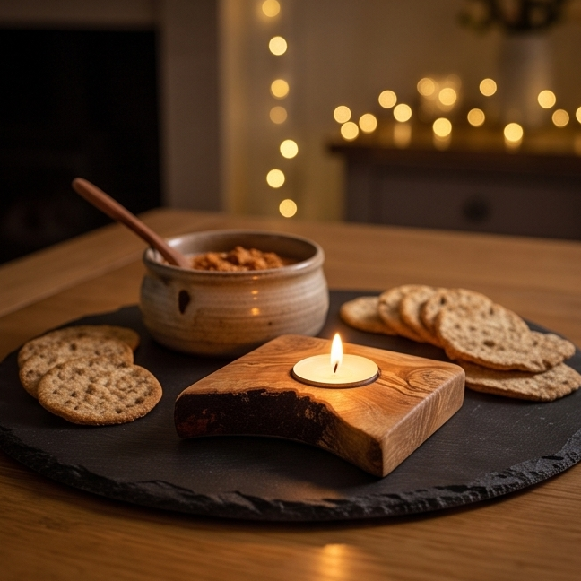 Bougeoir plat pour bougie chauffe-plat en bois d'olivier | Différentes tailles
