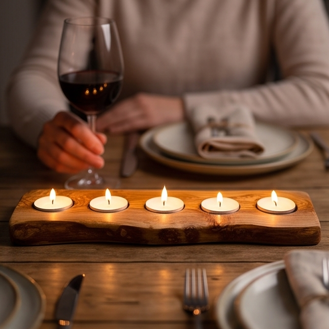 Bougeoir chauffe-plat plat en bois d'olivier | Différentes tailles