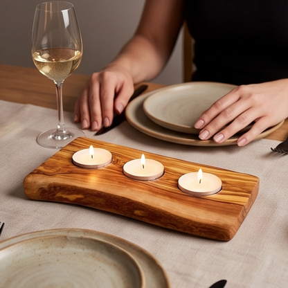 Bougeoir plat pour bougie chauffe-plat en bois d'olivier | Différentes tailles
